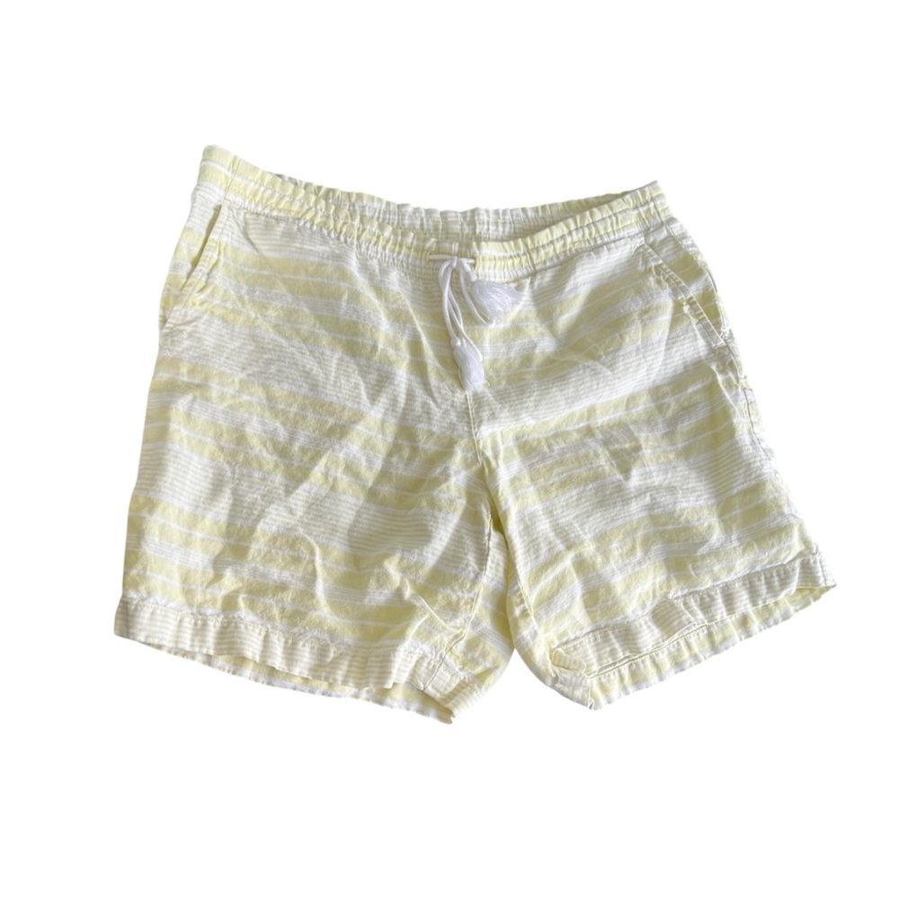 J Jill Love Linen Striped Shorts Mid Rise Yellow White Summer Womens Size Medium